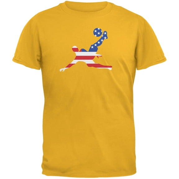 World Cup USA Soccer Kick Flag Silhouette Gold Adult T-Shirt - X-Large