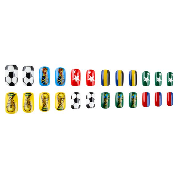 World Cup theme, soccer trophy print, sporty style, fan support press-on nails, 24-piece detachable