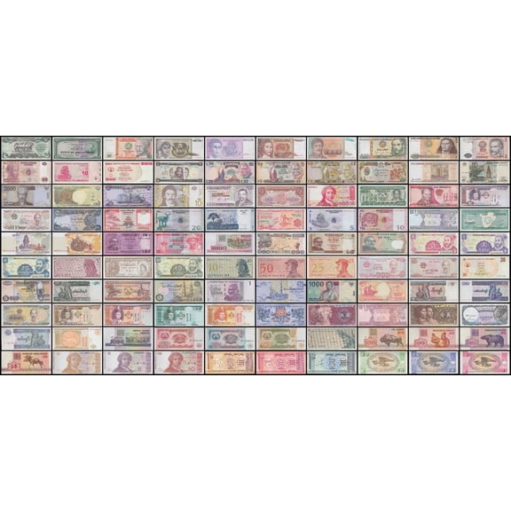World Currency Uncirculated Banknote Set - Lot of 100 Different Collectible Foreign Paper Money