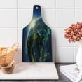 thumbnail image 1 of World Cutting Board, Vivid Globe of World in Space Covered by Luminous Network and Rising Sun Image, Tempered Glass Cutting and Serving Board, Wine Bottle Shape, Blue Yellow Green, by Ambesonne, 1 of 1