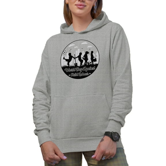 World Day Against Child Labor, Heather Grey Hooded Sweatshirt or Hoodie, Large