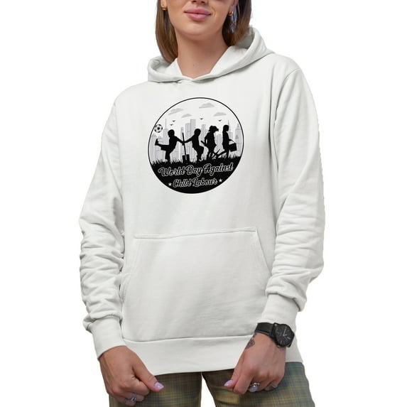World Day Against Child Labor, White Hooded Sweatshirt or Hoodie, Large