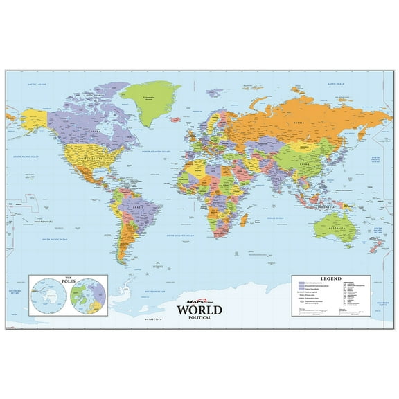 World Deluxe Political Wall Map Poster, 59" x 39"