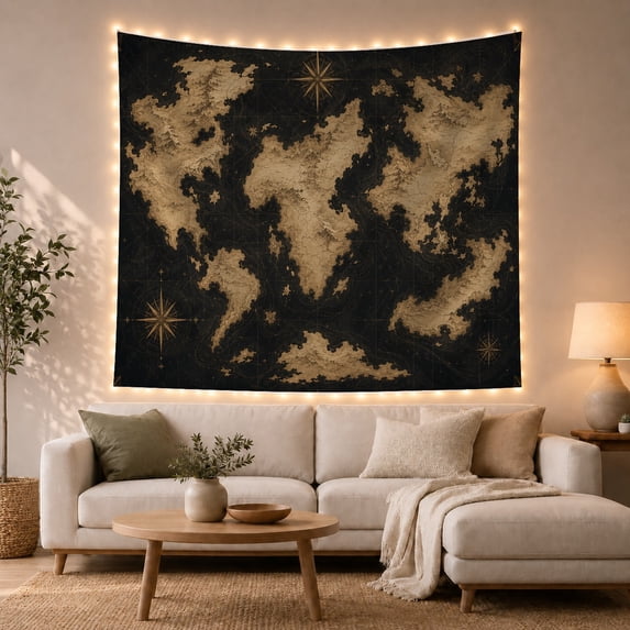 Antique Gold Fantasy World Map Tapestry Wall Hanging