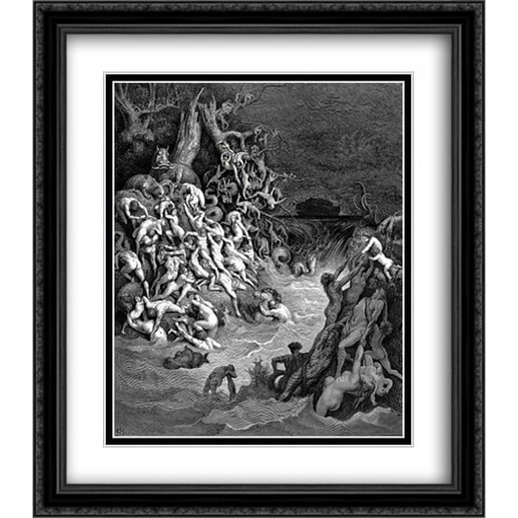 World Destroyed by Water 2x Matted 28x32 Large Black Ornate Framed Art Print by Gustave Dore