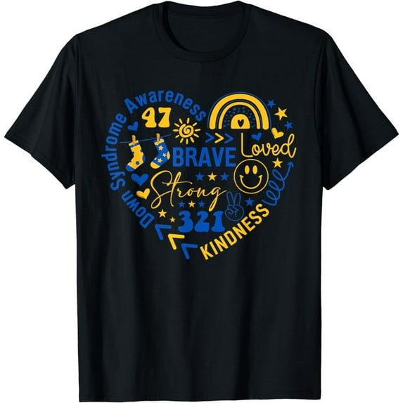 World Down Syndrome Day Awarenes 3.21 Blue And Yellow Heart T-Shirt