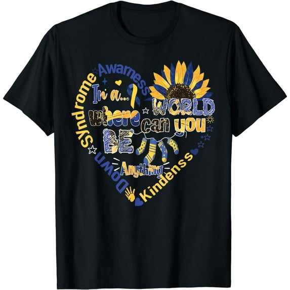 World Down Syndrome Day Awarenes 3.21 Blue And Yellow Heart T-Shirt