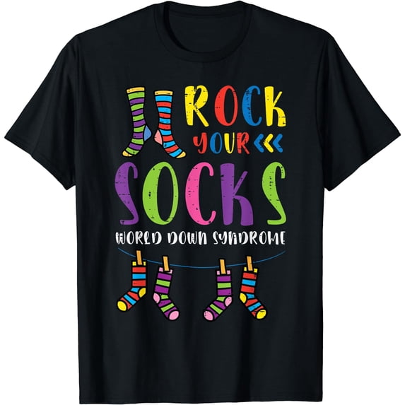 World Down Syndrome Rock Your Socks Awareness Men Women Kids T-Shirt Black Small