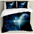 thumbnail image 1 of World Duvet Cover Set, Mysterious Outer Space Cosmos Universe Nebula Exploration Fantasy Theme Image, Decorative 3 Piece Bedding Set with 2 Pillow Shams, Queen Size, Dark Blue White, by Ambesonne, 1 of 3