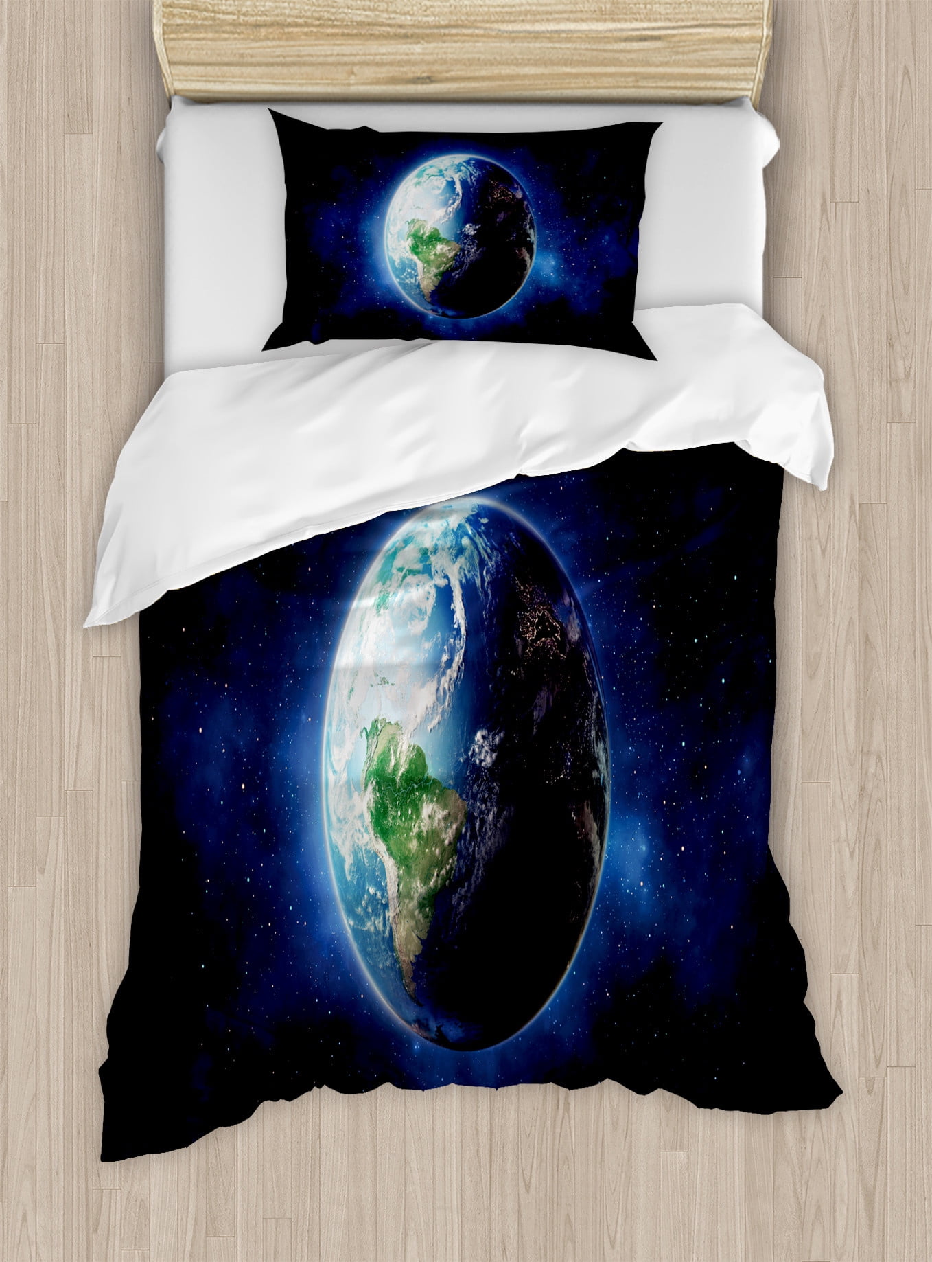 World Duvet Cover Set, Starry Outer Space View with Planet Earth Calm ...