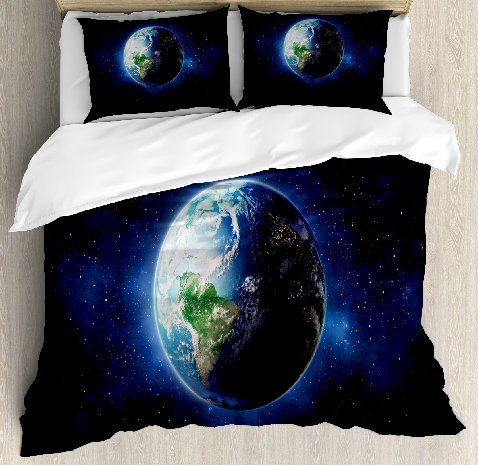 World Duvet Cover Set, Starry Outer Space View with Planet Earth Calm ...