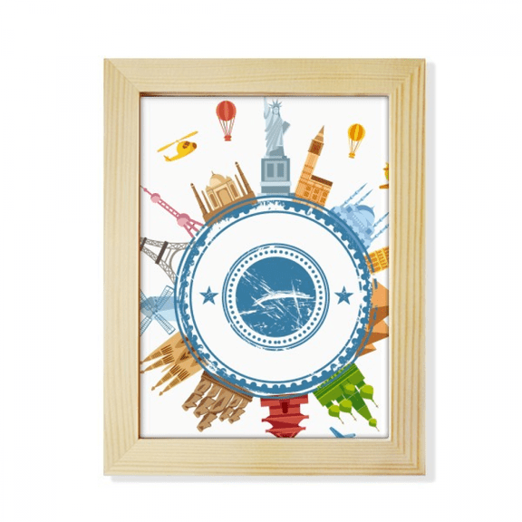World Earth Landmark City Pattern Desktop Adorn Photo Frame Display Art Painting Wooden