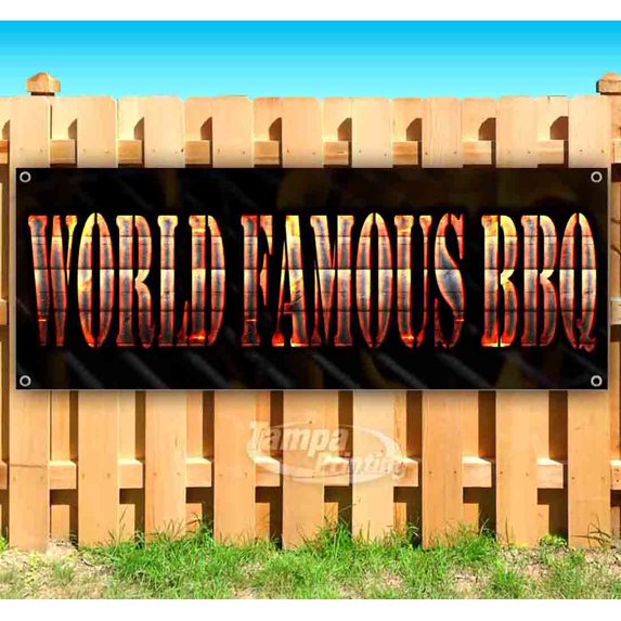 World Famous BBQ 13 oz Vinyl Banner With Metal Grommets