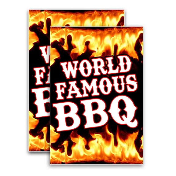 World Famous BBQ (24" X 36") Vinyl Decal Only (Pack of 2) |Sign|Sticker|Poster