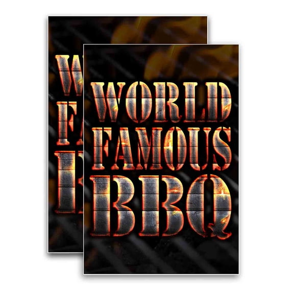 World Famous BBQ (24" X 36") Vinyl Decal Only (Pack of 2) |Sign|Sticker|Poster