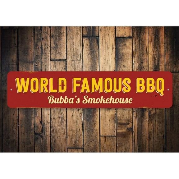 World Famous BBQ Novelty Decor, Metal Wall Sign - 4x18 Inches