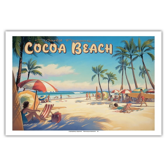 World Famous Cocoa Beach - Florida - Vintage Travel Poster by Kerne Erickson - Master Art Print (Unframed) 12in x 18in