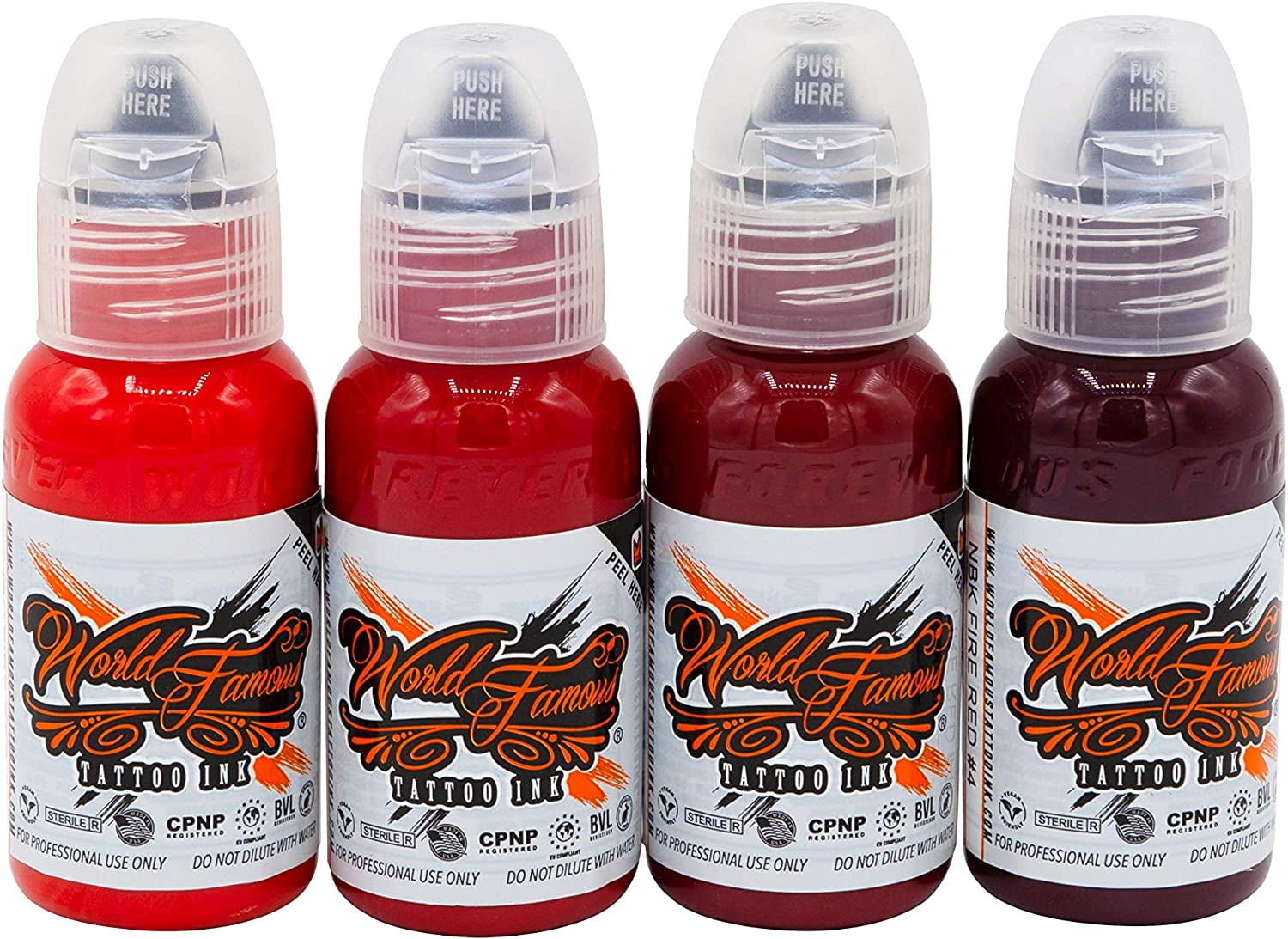 World Famous Red Set Tattoo Ink, Vegan and Professional Ink, Made in USA,  NBK Fire Red Set , 1oz 