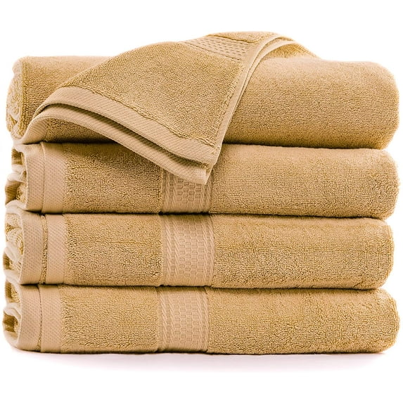 World Famous Royal Comfort 100% Cotton Bath Towel Size 27x54 at 17.5 lbs per dz Weight ! Pack of 4 Tan Towels. DO not Settle for Less! Towels for Pool, Gym, Spa ,and Dorm.