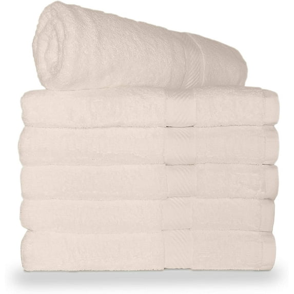 World Famous Royal Comfort 100% Cotton Bath Towel size 24x48 at 10.5 lbs per dz weight ! Pack of 6 Ivory towels. Do not settle for less! Towels for Pool, Gym, Spa ,and Dorm.