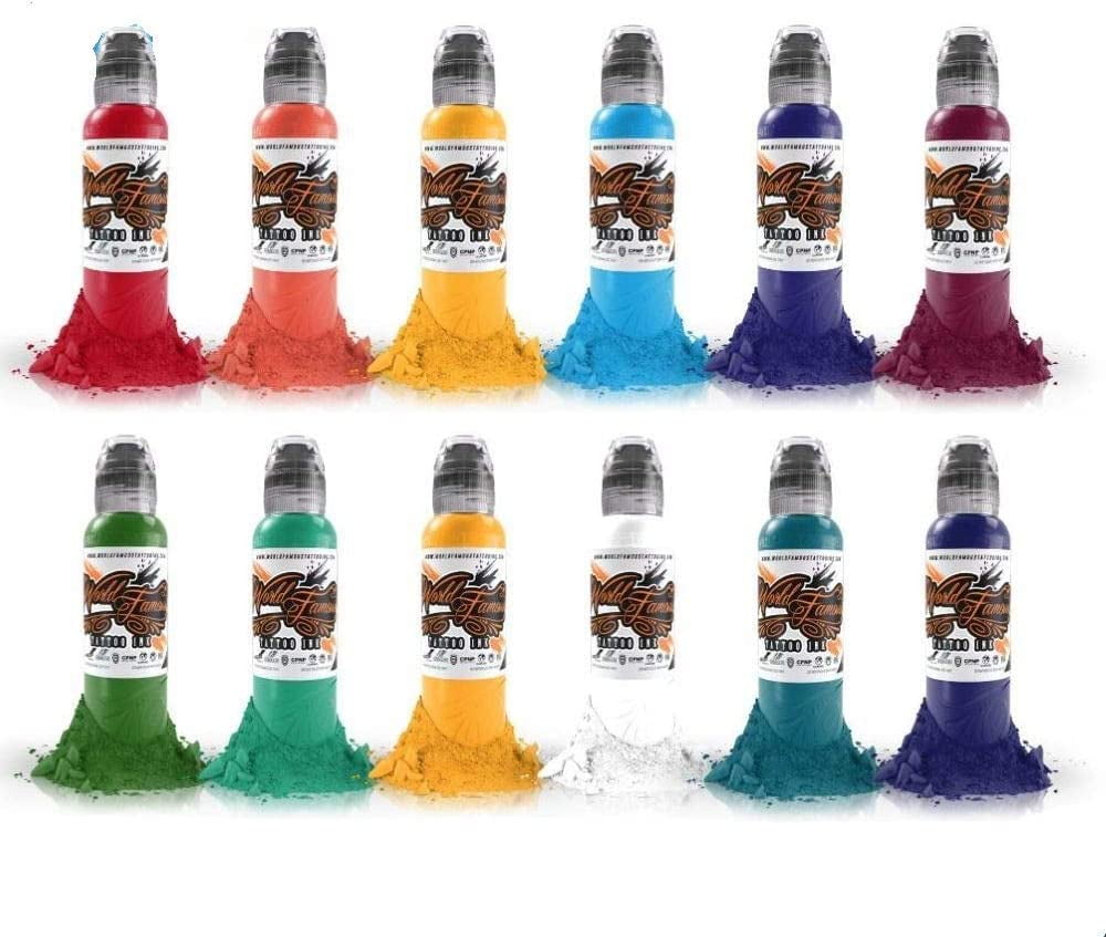 World Famous Tattoo Ink - 12 Primary Color Tattoo Kit #3 - Professional ...