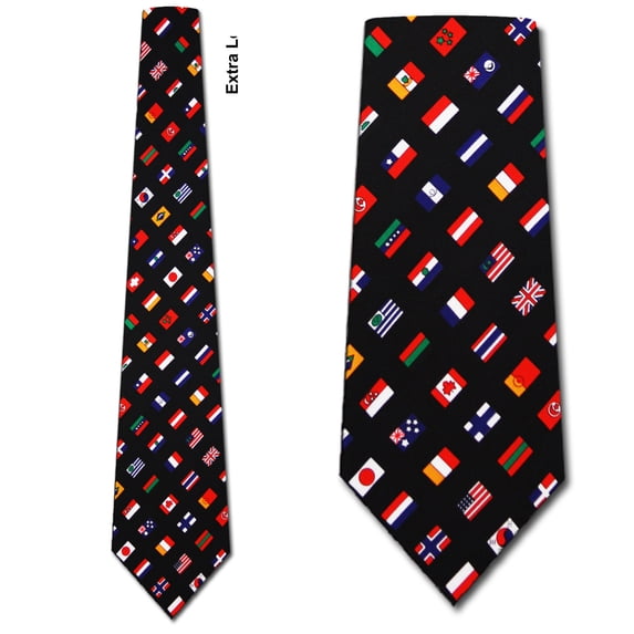 World Flag Diagonal Extra Long Necktie Mens Tie by