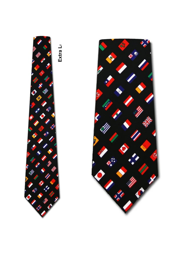 World Flag Diagonal Extra Long Necktie Mens Tie by