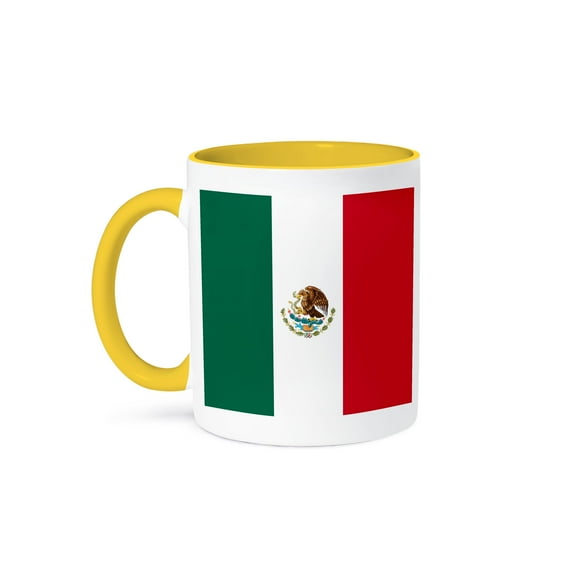 3dRose, World Flag of Mexico - Mexican green white red vertical stripes - eagle serpent cactus coat of arms, 11oz Two-Tone Yellow Mug
