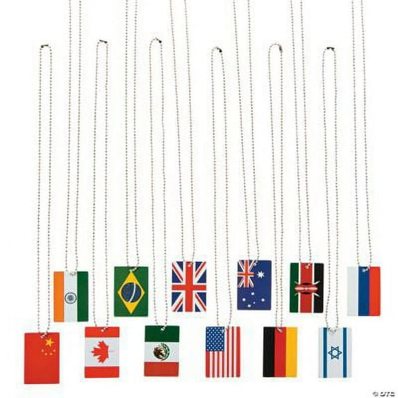 World Flag Premium Dog Tag Necklaces - Jewelry - 12 Pieces