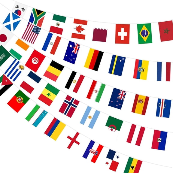 World Flag String Flags - Double-Sided Fabric Bunting for Soccer Bar Decorations