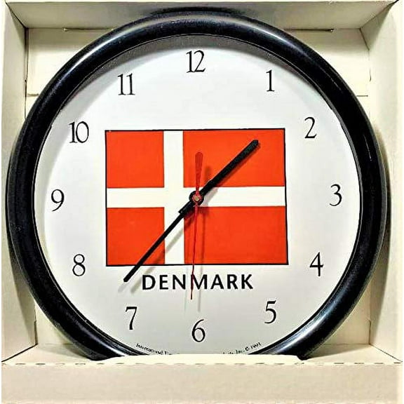 World Flags Direct Two Flag of Denmark Clocks - Lot of 2 Dane Theme Wall Clocks and Timepieces (White Frame)