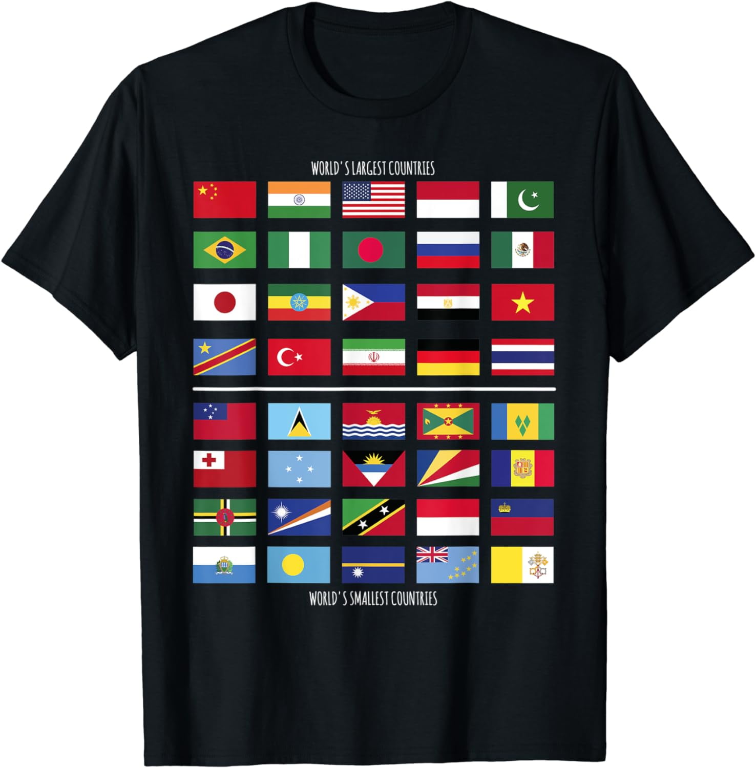World Flags Largest and Smallest Countries By Population T-Shirt