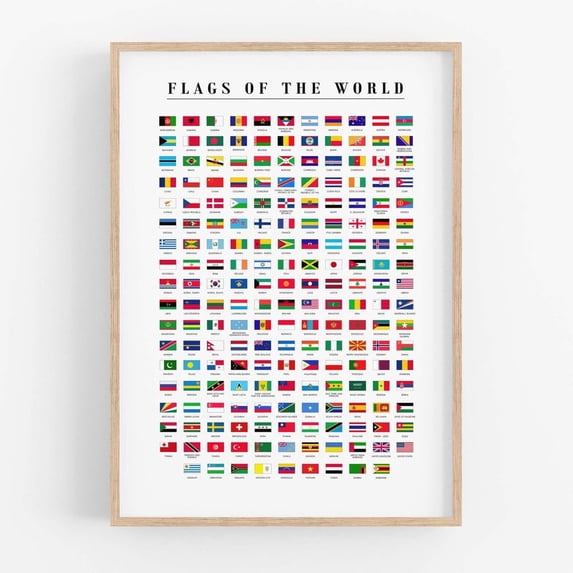 World Flags Poster International Flags Of Countries Educational Geography Wall Art, 16x24 UNFRAMED