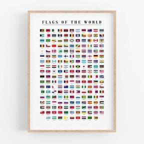 World Flags Wall Art Print With National Countries And Geography Classroom Decor