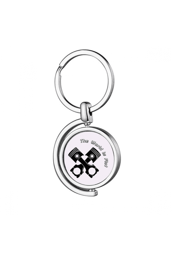 World Flat Piston Engine Art Deco Fashion Rotating Keychain Metal Keyring Holder