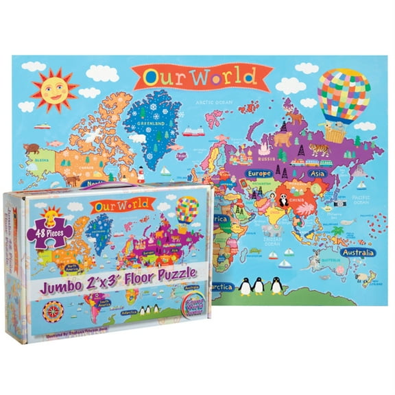 Waypoint Geographic Kid’s World Jumbo 48-Piece Floor Puzzle, Informative Puzzles For Kids, Puzzle Mats for Floor, Educational Puzzles for Personalized Gifts, 24? H x 36” W
