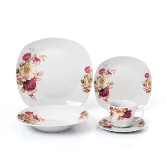 World Gifts 20 Piece Porcelain Square Dinnerware Set - Service for 4