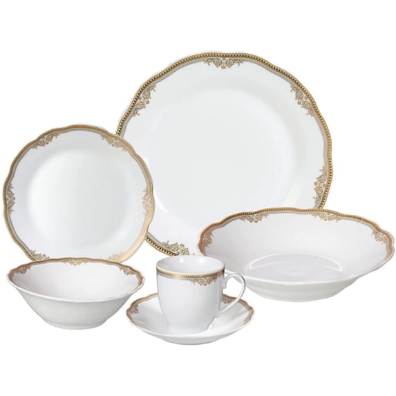 World Gifts 24 Piece Fine Wavy Edge Porcelain Dinnerware Set - Service for 4, White