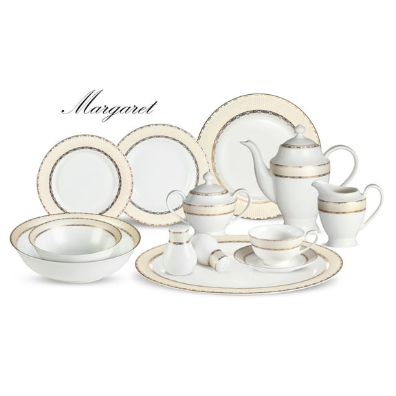 World Gifts 57 Pieces Bone China Dinnerware Set - Service for 8, Margaret