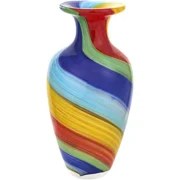 World Gifts Band Murano Style Art Glass Decorative Vase In Urn Shape - Mouth Blown Artistic Rainbow Design for Home Decor, Bold Design, And Classic Shape - Multicolor, 10.5 Inch