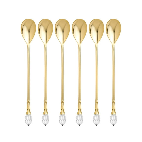 World Gifts Gold Plated Flatware Tea Spoons with a Clear Crystal Jeweled Tip - Set of 6