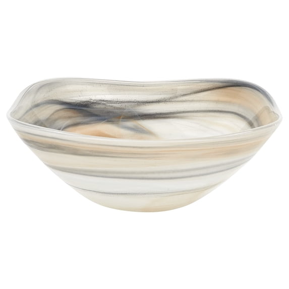 World Gifts Murano Style Colorful Centerpiece Squarish Bowl - Taupe Alabaster, 10" x 3.75"