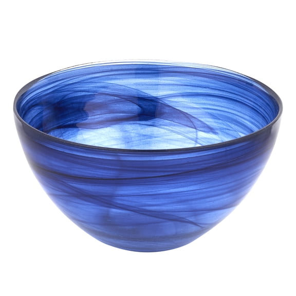 World Gifts Murano Style Crystal Rounded Bowl - Cobalt Blue Alabaster, 6"