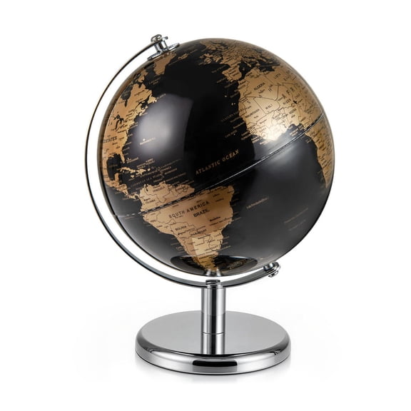 World Globe, 8 Inch, 360 Degree Rotation, Golden Finish, Modern Tabletop Design