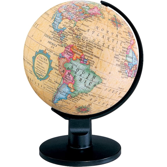 World Globe - Antique Desktop 6" Spinning Globe for Kids and Geography Lovers - Vintage Shading with Plastic Base