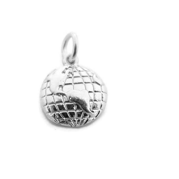 World Globe Charm Pendant .925 Sterling Silver