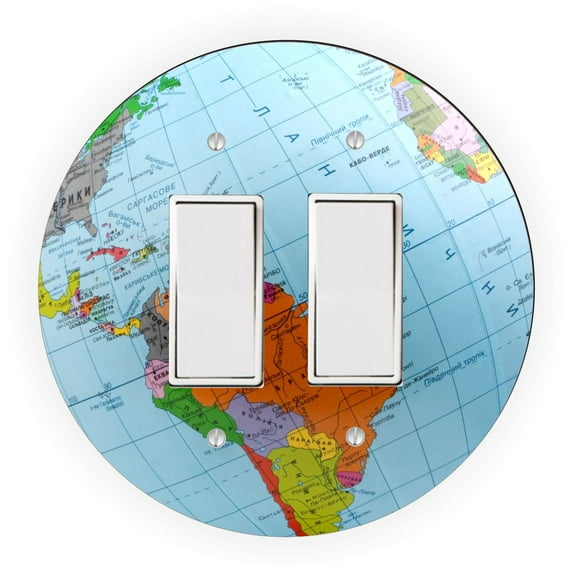 World Globe Light Blue Design - Round Light Switch Plate Cover - Double Rocker