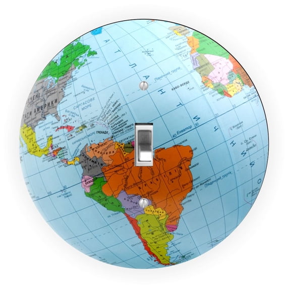 World Globe Light Blue Design - Round Light Switch Plate Cover - Single Toggle