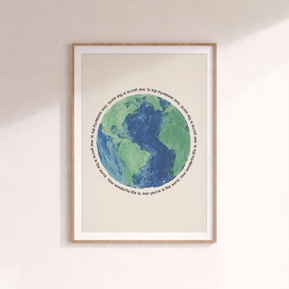 World Globe Nursery Print, How Wonderful Life Is Wall Poster, Unframed Paper Poster 16x20in