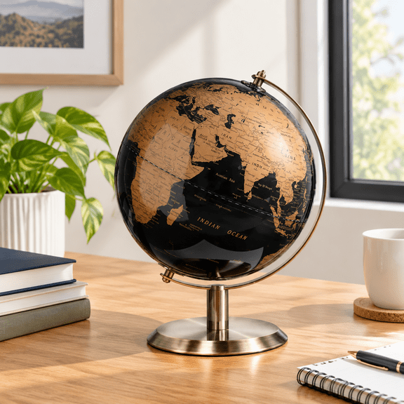 World Globe With Rotating Stainless Steel Stand For Adults - Elegant Adult Home Office Desk Bookcase Decoration & Gifts (9)